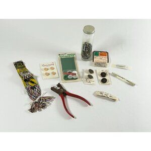 Sewing Craft Tools Lot Kenyon Repair Kit Pull E-Z Threader Buttons Vintage